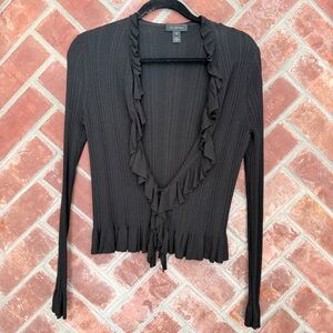 Saks Fifth Avenue Black Label Ruffle Cardigan Sweater Womens XS Viscose Silk